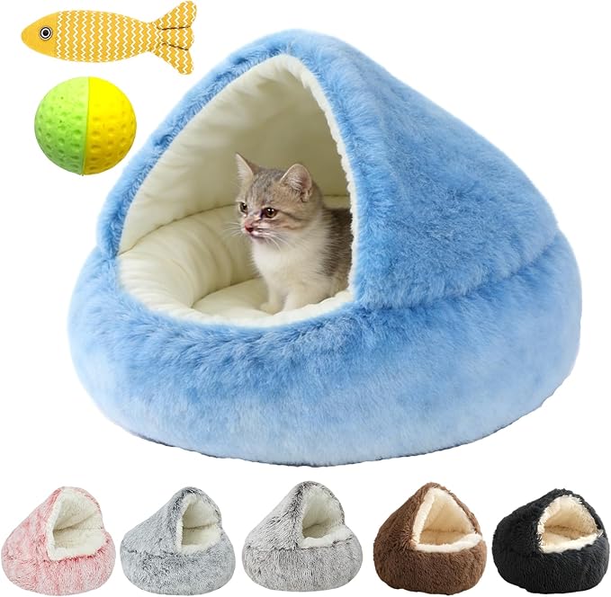 Cozy Cocoon Dog Bed, 2026 New Cozy Cocoon Pet Bed for Dogs, 3D Spacious Design, Resistant to Collapse, Strong Support, Warm & Non-Slip, Soft & Washable, Enclosed Cat Cave Bed (Blue, Large)