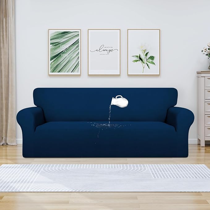 PureFit 100% Dual Waterproof Couch Cover Slipcovers for Couches and Sofas - Stretch Non Slip Fleece Sofa Covers Washable, Leakproof Furniture Protector for Kids, Pets, Dog (Sofa, Navy)