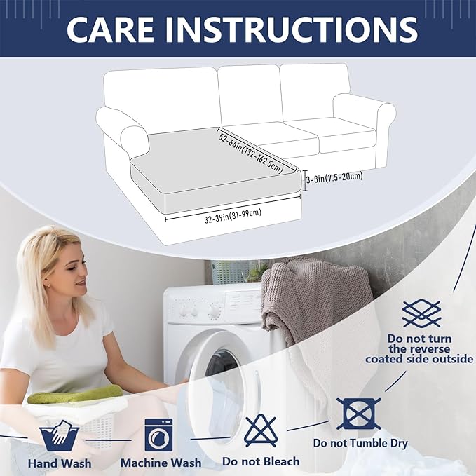 hyha Waterproof Sectional Couch Cushion Covers, Wear Resistant Sofa Slipcovers Washable, Anti Slip L Shape Couch Covers for Sectional Sofa, Furniture Protector for Pets (1 Piece Chaise, Taupe)
