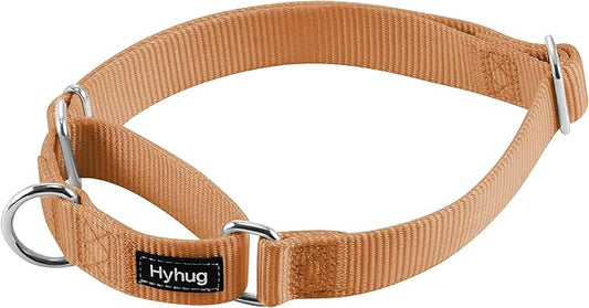 Hyhug Martingale Dog Collar Medium Clay |Escape - Proof Heavy Duty Nylon Durable No Slip, Ideal for Training & Daily Walks