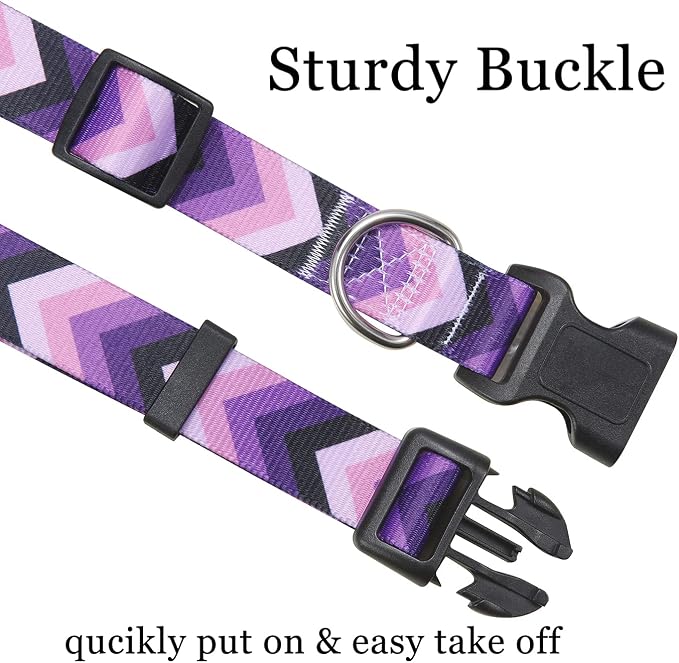 Mihqy Dog Collar and Leash Set with Bohemia Floral Tribal Geometric Patterns - Soft Ethnic Style Collar Adjustable for Small Medium Large Dogs(Purple Arrow Set,M)