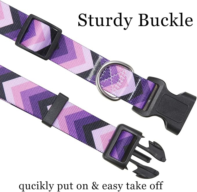 Mihqy Dog Collar with Bohemia Floral Tribal Geometric Patterns - Soft Ethnic Style Collar Adjustable for Small Medium Large Dogs(Purple Arrow,L)