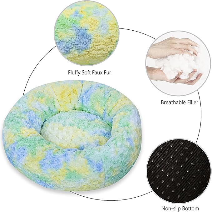 Calming Dog Bed for Small Dogs Cats, Kitty Puppy 23'' Round Anti-Anxiety Warm Fluffy Plush Faux Fur Bed, Soft Anti-Slip Donut Washable Small Pet Bed, Cozy Cat Puppy Bed, Fits up to 30 lbs Pets