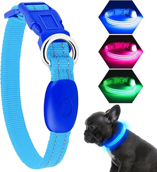 Light Up Dog Collar, Rechargeable USB Collar, Waterproof, Luminous LED Collar, Adjustable, Super Bright, Night Walking for Small Medium Large Dogs, Blue, S