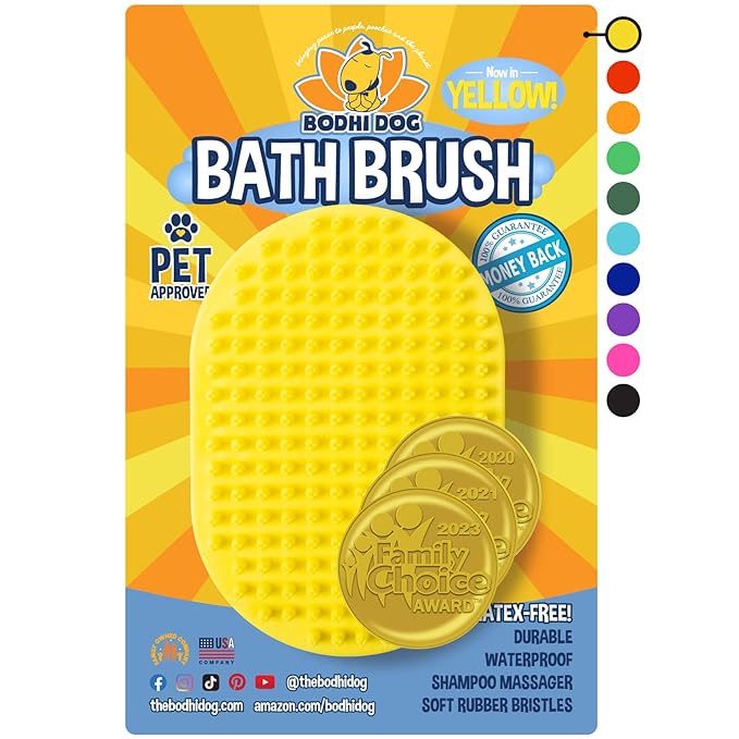 Bodhi Dog Shampoo Brush - Pet Grooming & Bath Supplies for Dogs and Cats - Bath Brush for Long & Short Hair - Premium Scrubber for Shower, Bathing & Massage (One Pack, Yellow)