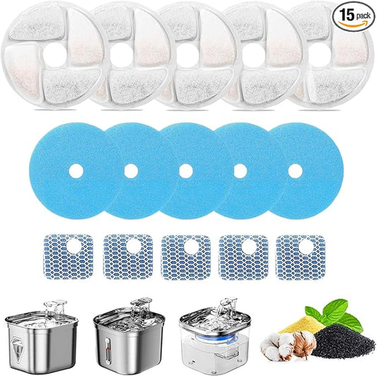 Cat Water Fountain Filter,Cat Fountain Filters Replacement for Square 2.2L/73oz Stainless Steel Pet Water Fountain,5 Pack Pet Fountain Filter Replacement