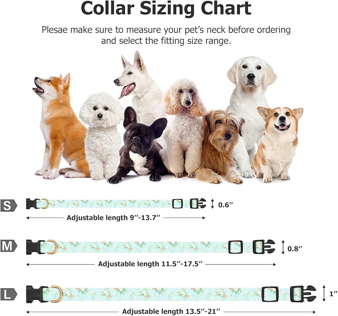 Cotton Handmade Dog Collar Cute and Distinctive Patterns Light Green Flower with Pendant for Girl Boy Dogs Collars S