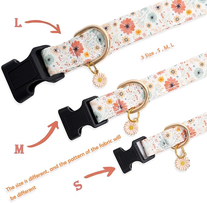 Faygarsle Cotton Designer Dogs Collar Cute Flower Dog Collars for Girl Female Small Medium Large Dogs with Flower Charms XS