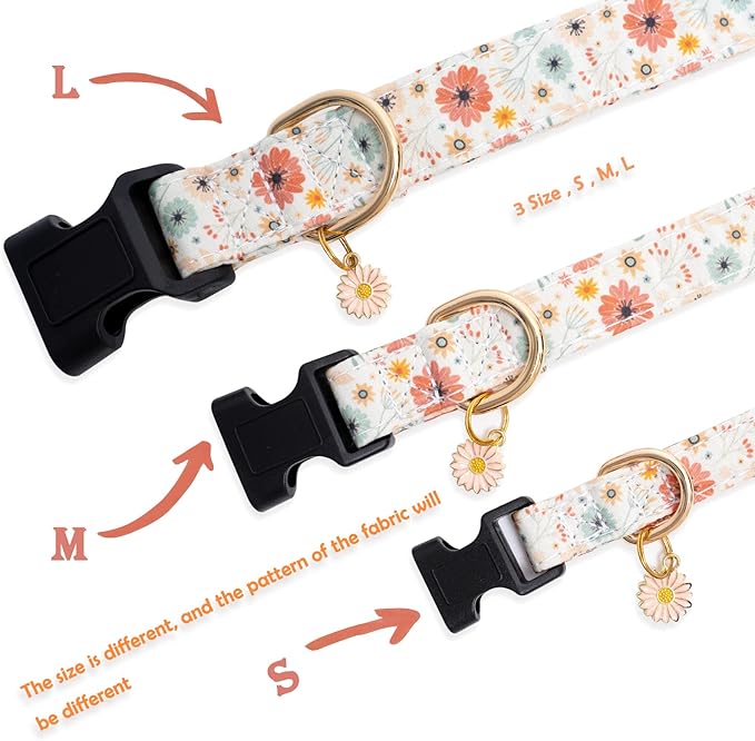 Faygarsle Cotton Designer Dogs Collar Cute Flower Dog Collars for Girl Female Small Medium Large Dogs with Flower Charms M