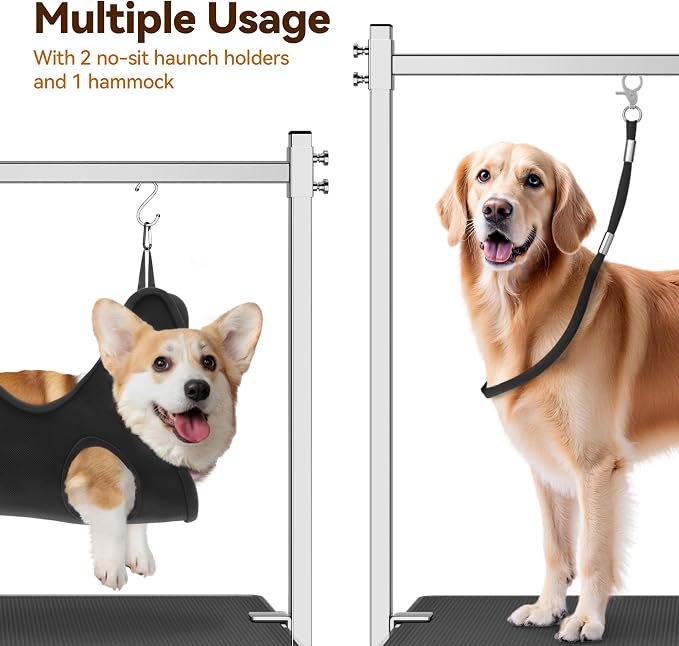 niffgaff Dog Grooming Table with Arm, Hammock & Nooses, 30" H Foldable Heavy Duty Pet Grooming Station, 35.5" L×23.6" W Non-Slip Waterproof Tabletop, 33.5" Height Adjustable Stainless H-Frame Arm | Foldable, Heavy Duty, 35.5"L×23.6"W Non-Slip Waterproo...