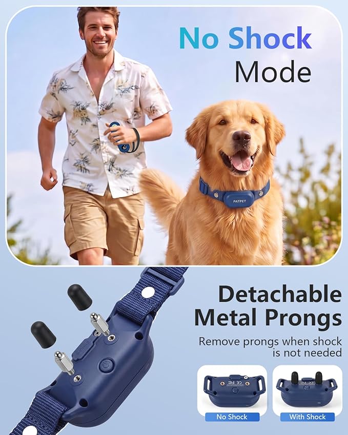 PATPET Shock Collar for Dogs - 4000FT Dog Training Collar with Remote, IPX7 Waterproof 4 Modes(Beep/Vibration/Shock/Safe) Dog Shock Collar, Rechargeable for Small Large Dogs (8-120Lbs) (Blue)