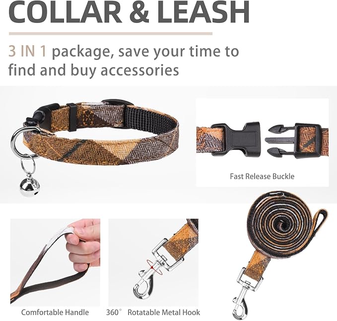 PUPTECK Adjustable Dog Harness Collar and Leash Set Step in No Pull Pet Harness for Small Medium Dogs Puppy and Cats Outdoor Walking Running, Soft Mesh Padded Reflective Vest Harnesses, Orange S
