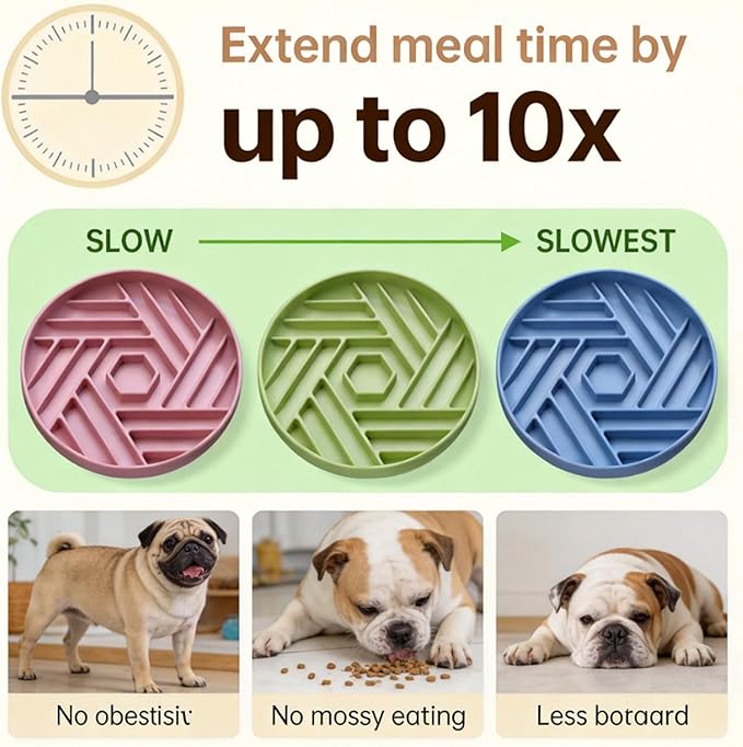 Silicone Slow Feeder Dog Bowl with Suction Base, Anti Choking Maze Puzzle Design Pet Bowl for Small and Medium Dogs & Cats, Non-Slip Food Grade Slow Eating Bowl to Prevent Bloating