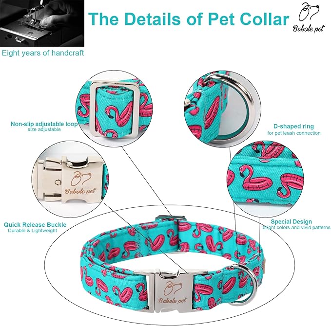Summer Dog Collar, Cool Flamingo Float Pet Collar with Metal Buckle, Durable Adjustable Designer Dog Collars for Small Medium Large Dogs XS