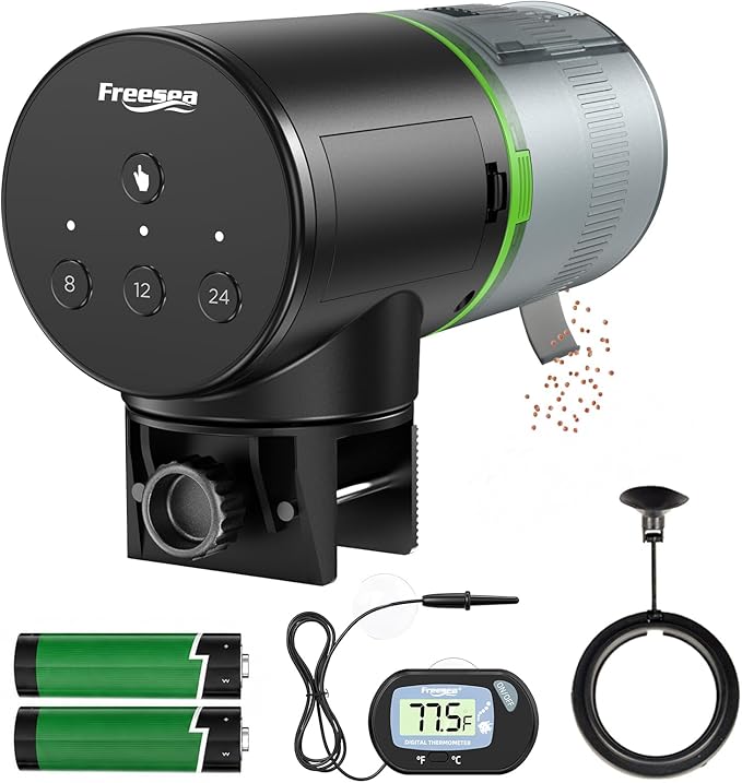 FREESEA Fish Feeder Automatic Dispenser: Aquarium Flakes Food Feeder with Timer Battery