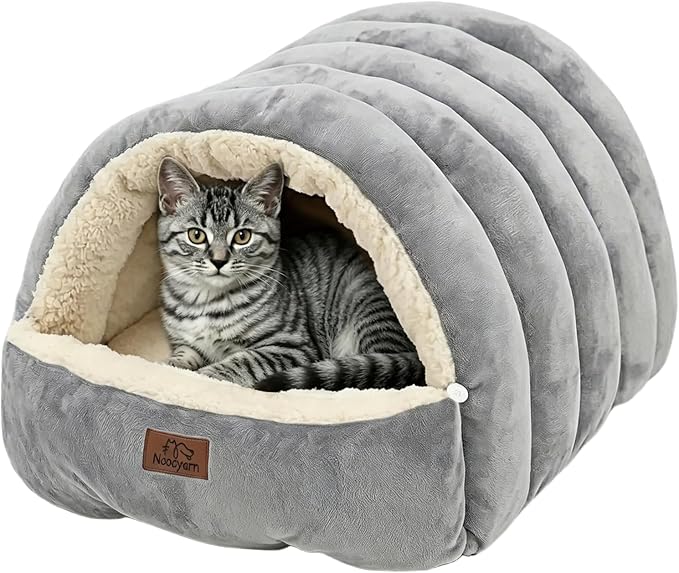 Covered Cat Bed Cave for Indoor Cats, 2-in-1 Enclosed Pet Bed for Small Dogs and Kittens with Zippered Washable Cat Mats, Cat House Bed, Grey