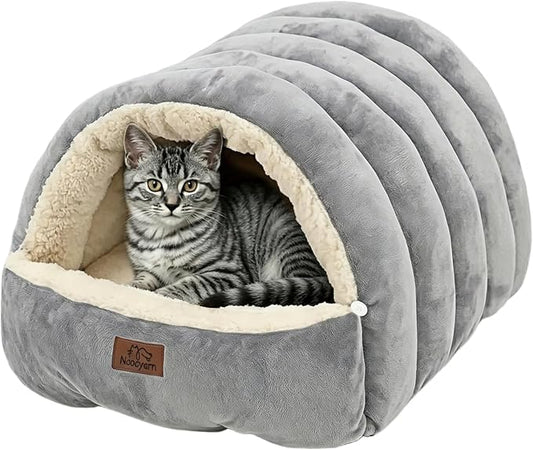 Covered Cat Bed Cave for Indoor Cats, 2-in-1 Enclosed Pet Bed for Small Dogs and Kittens with Zippered Washable Cat Mats, Cat House Bed, Grey