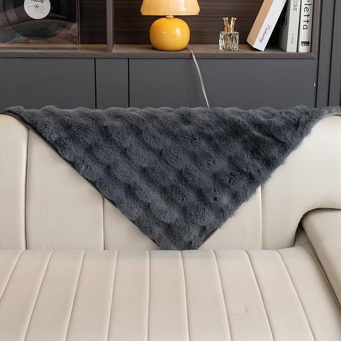 Faux Fur Couch Cover, Soft Warm Plush Sofa Couch Cover, Non Slip Sectional Sofa Slipcovers, Washable Furniture Protector for Kids, Dogs, L Shaped Armrest Backrest Cover(Dark Grey, 36"x 36")