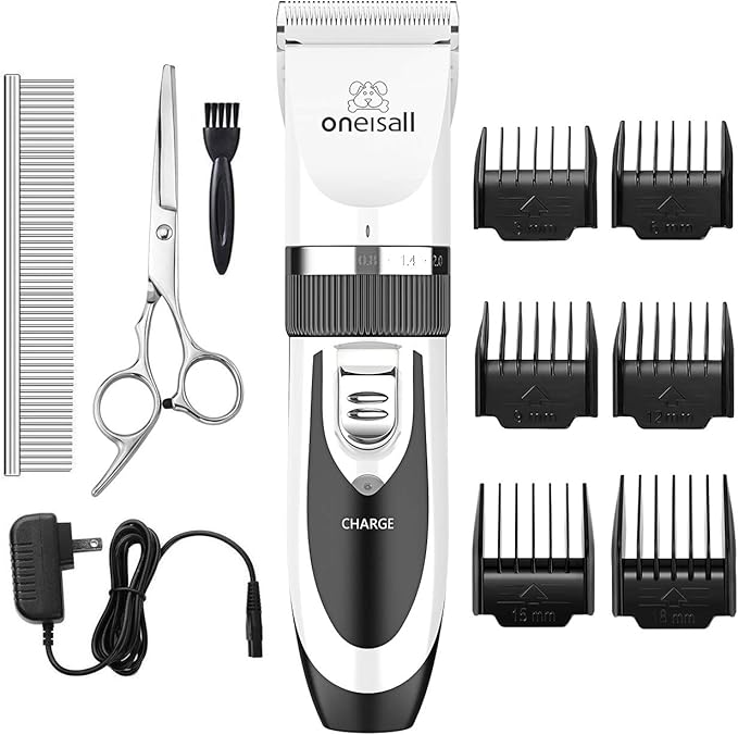 oneisall Dog Clipper Low Noise, Dog Grooming Kit with Rechargeable, Dog Shaver Cordless Electric Quiet Hair Clipper Set for Dog Cats Pets（White）