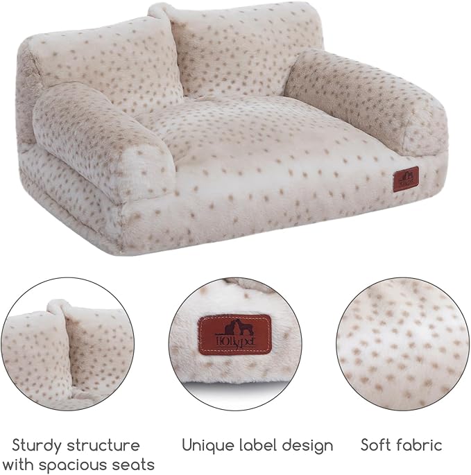 Hollypet Fluffy Dog Cat Bed Pet Couch Beds Plush Soft Warming Washable Puppy Bed for Small Medium Dogs and Large Cats, Leopard, 24" L x 18" W x 10" Th
