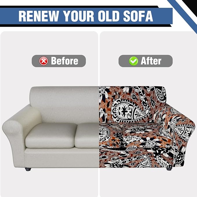 Stretch Couch Covers for 4 Separate Cushion Couch Sofa-Floral Printed Couch Sofa Cover,Washable Sofa Slipcover,Pet Friendly Furniture Protector with Elastic Bottom,Universal Fit for Home(Couch,Cover)