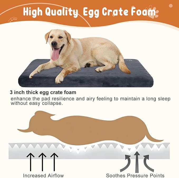 EMPSIGN Stylish Dog Bed Mat Dog Crate Pad Mattress Reversible (Cool & Warm), Water Proof Linings, Removable Machine Washable Cover, Firm Support Small to XX Large Dogs, Grey,XL(41''''*28''''*3'''')