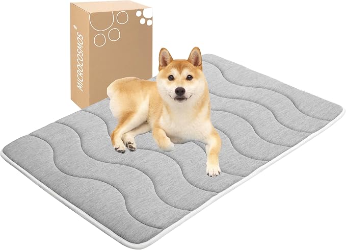MICROCOSMOS 0.8" Thick Cooling Dog Foam Pad & Summer Pet Sleeping Mat, Machine Washable, Materials Safe, Portable Flat Pet Bed for Dogs.(Light Grey, 42" x 28")