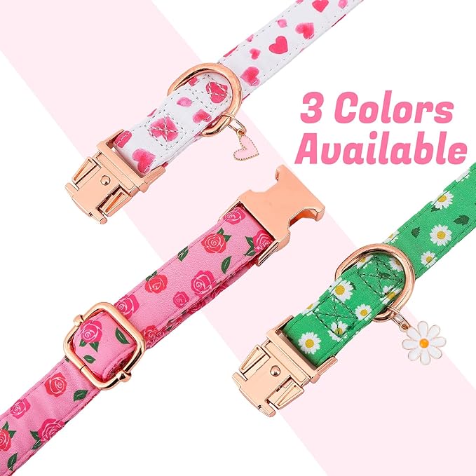 3 Pack Floral Dog Collars for Medium Dogs Pink Dog Collar with Flower Pendant for Girl Female Dogs Adjustable Pet Collars (12-18.9 inch)