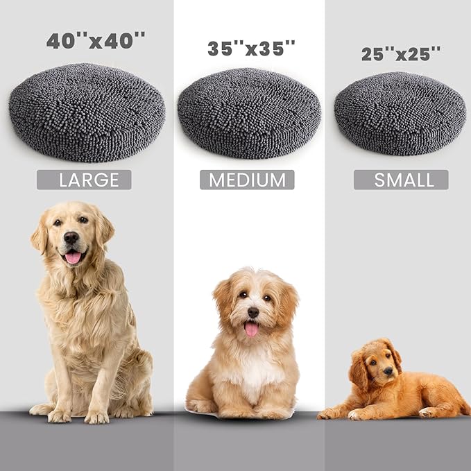 Muddy Mat®Cloud K-9 Bed for Dogs & Cats, Soft & Relaxing Round Dog Bed, Chenille Material, Removable Cover, Washable & Dryer Safe–Grey Medium(35'x35')