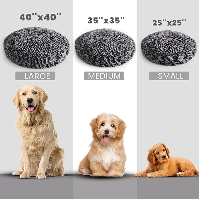 Muddy Mat® Cloud K-9 Dog Beds for Small Dogs & Cats, Soft & Relaxing Round Dog Bed, Chenille Material, Removable Cover, Washable & Dryer Safe – Grey Small(25'x25')