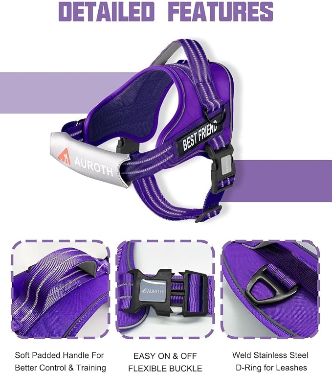 AUROTH Dog Harness and Leash Set, Soft Padded Service Dog Vest with 5.25FT Dog Leash, No Choke, Easy On Pet Vest, Adjustable Reflective No Pull Dog Harness Small Sized Dog, Easy Walking and Training