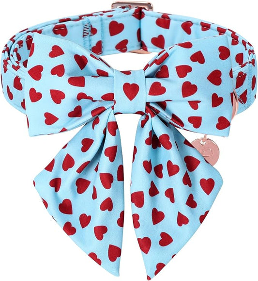 Valentine's Dog Collar & Bow Tie Set,UP URARA PUP Soft & Comfortable Pet Collar with Premium Plastic Buckle for Small, Medium, Large Dog,XS