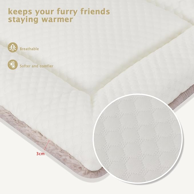 Dog Bed Mat, Crate Pad Reversible,Soft Kennel Washable Crate Mat (Cool and Warm),Pet Sleeping Mattress for Small Medium Dogs XB009 (24''x18'',Beige)