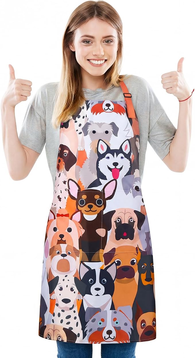 Dog Grooming Waterproof Apron with 2 Pockets, Cute Animals Puppy Dog Pets Apron