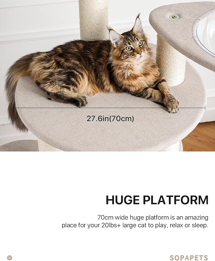 Extra Large Cat Tree for Maine Coon,65 Inches Tall Cat Tree Tower for Indoor Cats Large Adult 20 lbs,XXL Heavy Duty Luxury Sturdy Cat House with Hammock and Cat Bubble,Sisal Scratching Post,Condo