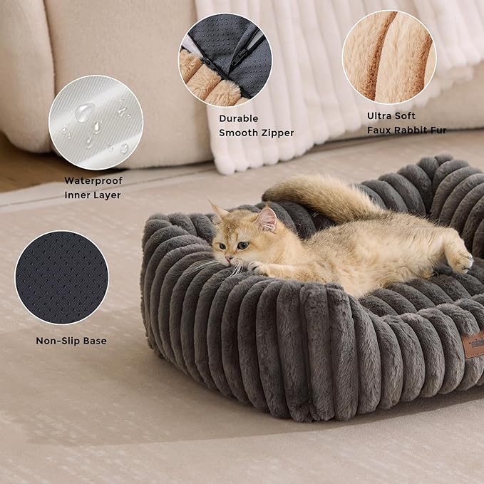 ZOMISIA Small Dog Beds for Small Dogs - Washable Cat Beds for Indoor Cats, Rectangle Orthopedic Puppy Bed with Fluffy Removable Cover, 20x19x7inches, Grey