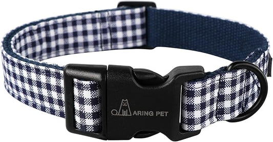 ARING PET Dog Collar, Cute Adjustable Comfortable Cotton Navy White Plaid Pet Collars for Small Medium Large Male Female Boy Girl Dogs-X-Small