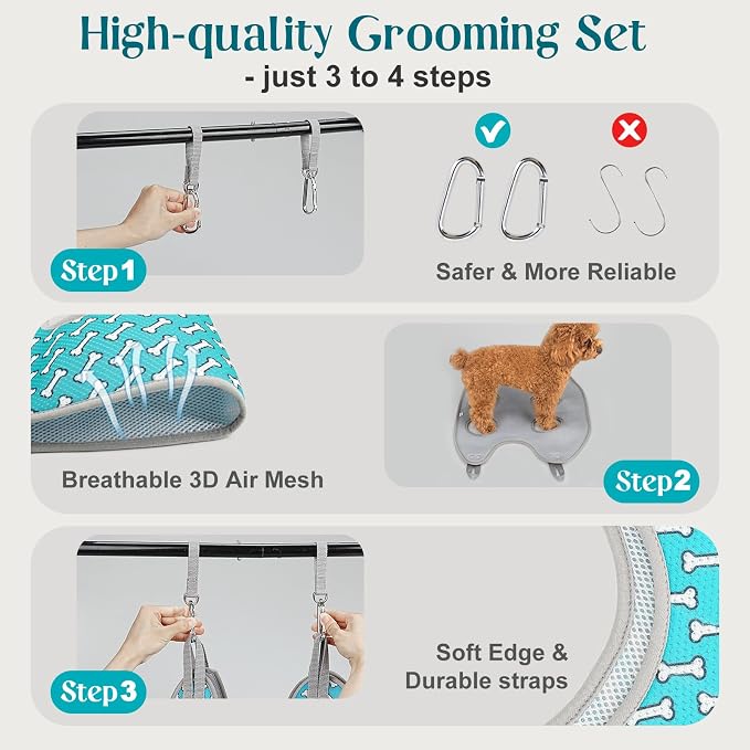 Supet Dog Grooming Hammock Harness for Dogs Cats, Relaxation Pet Nail Clipper Hammock, Restraint Dog & Small Animal Leashes Sling for Groomingk for Nail Trimming (Coral Blue, XS)