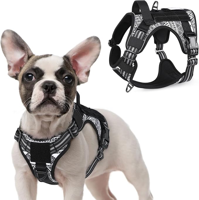 rabbitgoo Tactical Dog Harness for Large Dogs, No Pull Military Service Vest with Handle & Molle, Easy Control for Training Walking, Adjustable Reflective Straps, Black & White Geometric, S