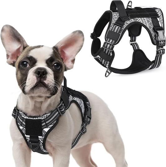 rabbitgoo Tactical Dog Harness for Large Dogs, No Pull Military Service Vest with Handle & Molle, Easy Control for Training Walking, Adjustable Reflective Straps, Black & White Geometric, S
