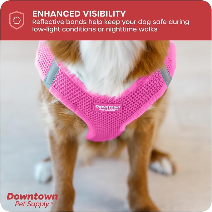 Downtown Pet Supply Step-in Dog Harness – No Pull, Adjustable Padded Mesh with Reflective Trim, Secure Buckle Strap – Comfortable & Breathable Small Dog Harness, X-Small, Pink