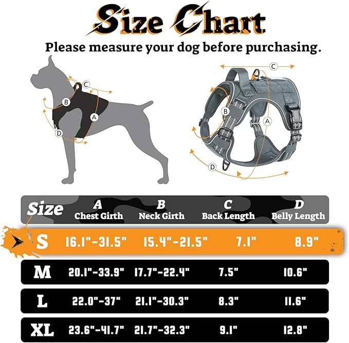 rabbitgoo Tactical Dog Harness for Small Dogs No Pull Adjustable Military Vest with Handle MOLLE Reflective Heavy Duty Dog Vest for Walking Training Hunting Outdoor Working Medium Size Dog Grey S
