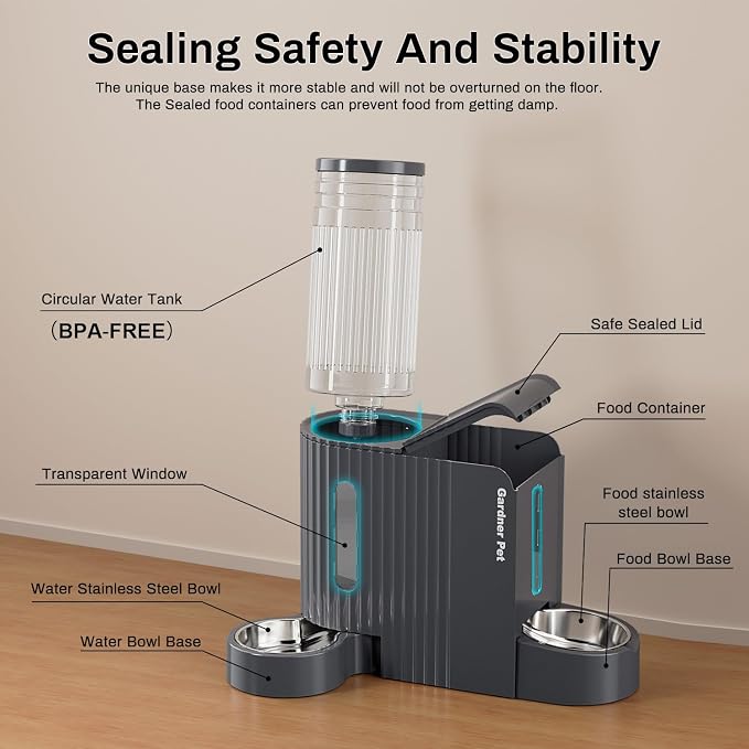 Gardner Pet Automatic Gravity Cat Food Feeder and Water Dispenser Stainless Steel Two-in-One Set Large Capacity Dispenser for Pets Dogs, Puppies, Kittens-(1.6 Gallons x 2)