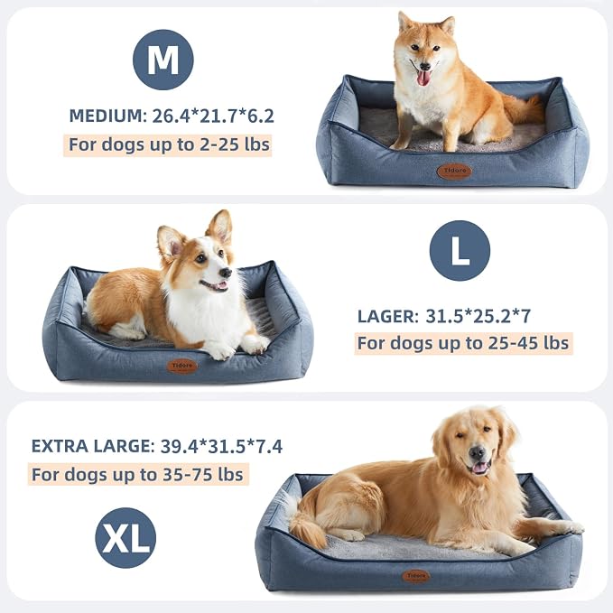 Tidore Orthopedic Dog Beds for Medium Dogs, Durable Egg Crate Foam Sofa Dog Bed wit Washable Removable Cover,Waterproof Lining,Pet Bed for Large Dogs (Denim Blue, 26.4" L x 21.7" W x 6.2" Th)