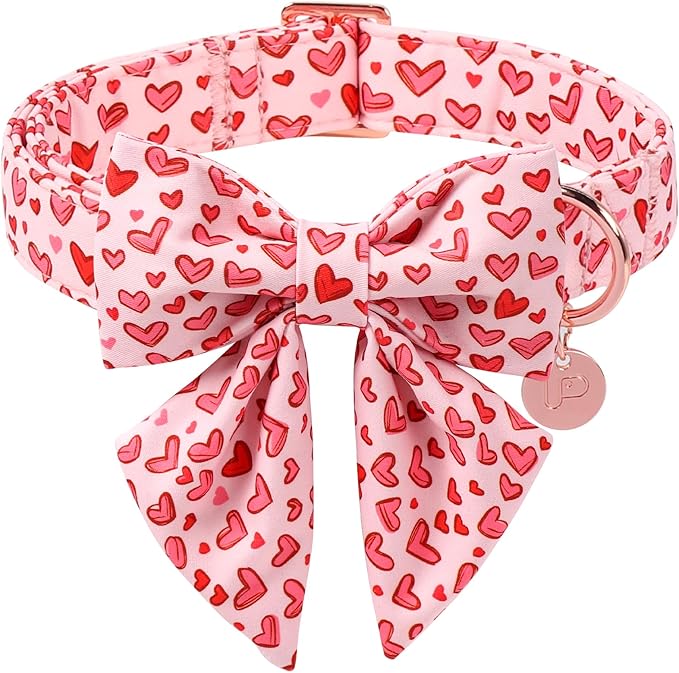Valentine's Dog Collar & Bow Tie Set,UP URARA PUP Soft & Comfortable Pet Collar with Premium Plastic Buckle for Small, Medium, Large Dog,M
