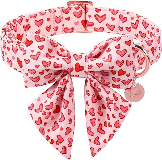 Valentine's Dog Collar & Bow Tie Set,UP URARA PUP Soft & Comfortable Pet Collar with Premium Plastic Buckle for Small, Medium, Large Dog,S