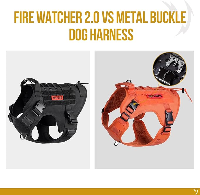 OneTigris FIRE Watcher 2.0 No-Pull Dog Harness with Handle - Adjustable Service Dog Vest for Large Medium Dogs (S, Orange)