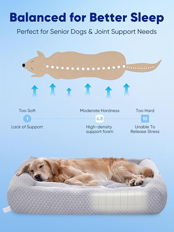 Rywell 3-in-1 Cooling Human Dog Bed, 78" x 47"-Fully Unfolded, Dog Cooling Mat with Arc-Chill Tech (Q-Max>0.5), Dog Crate Pad for Summer, Non-Slip & Fully Machine Washable, Gift for Dog Lovers, Grey