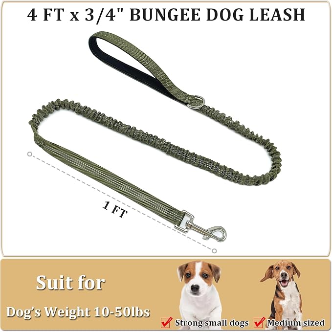 WYuZe 4ft Bungee Dog Leash Reflective Soft Handle Small Medium Dogs No Pull | Stretch Shock Absorbing Nylon Leash for Anti-pull Walking Training