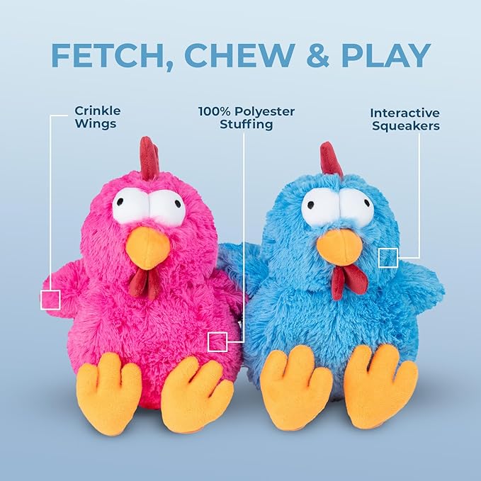 Best Pet Supplies Interactive Squeaky Dog Chew Toy, Ideal Dog Toys for Chewers, Small, Medium & Large Dogs, and Fetch Lovers - Mrs. Cluck (Fuchsia), Large